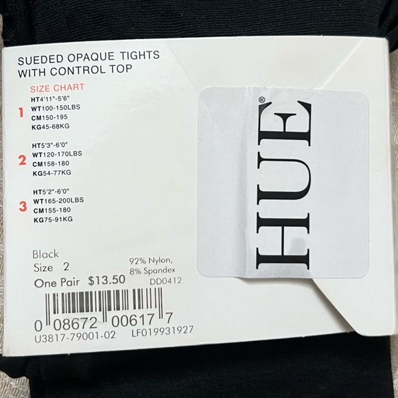 Hue tights black control top sueded opaque tights one pair size 2 NWT - Picture 2 of 2